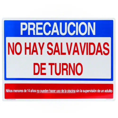 Poolmaster No Life Guard On Duty Sign 40381 - Spanish 1