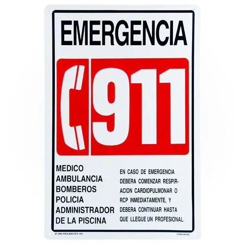 Poolmaster Emergency 911 Sign 40382 - Spanish 1