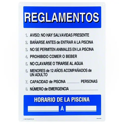 Poolmaster Pool Regulations Sign 40384 - Spanish 1