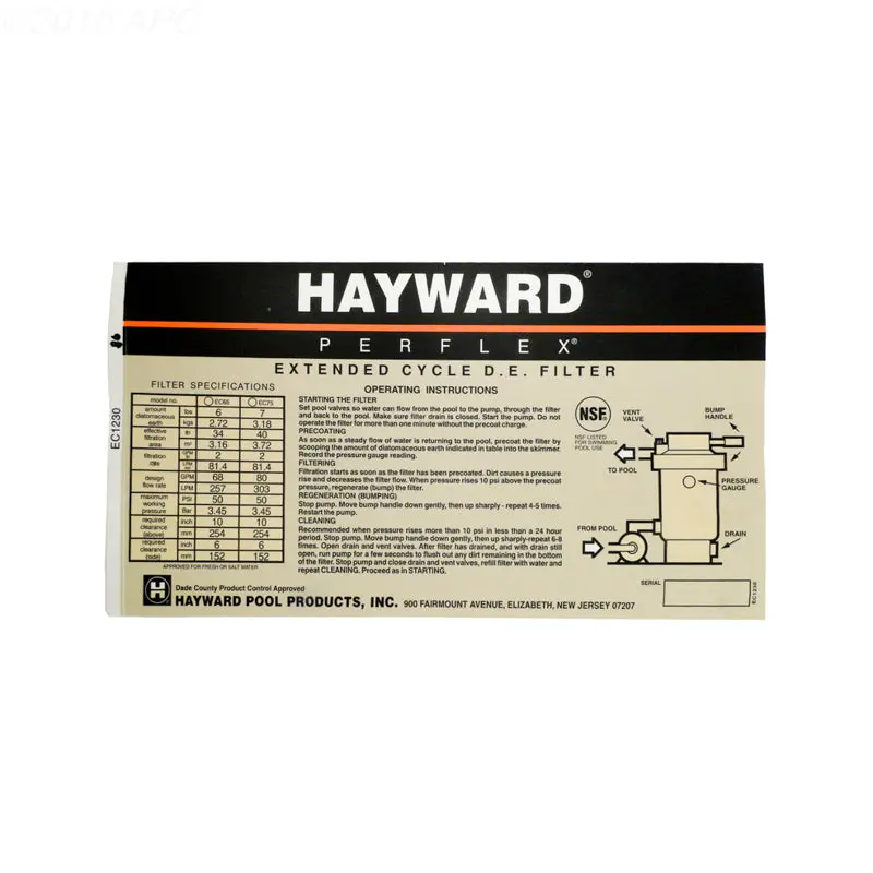 Hayward Operation Decal Ecx1230 1
