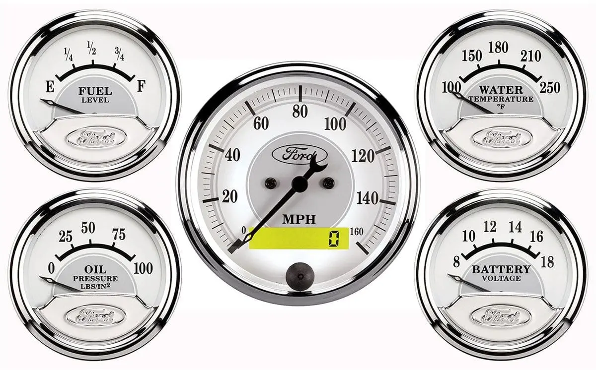 Ford-Specific White 5-Gauge Instrument Kit With Masterpiece Design 1