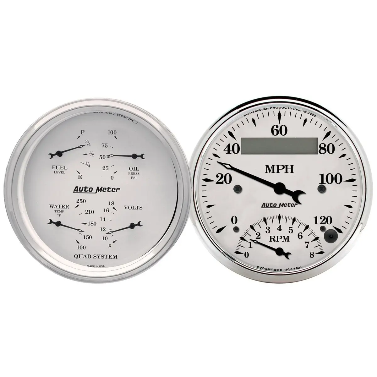 Old Tyme Au1620 White Quad-Gauge Cluster With Tach & Speedometer 1